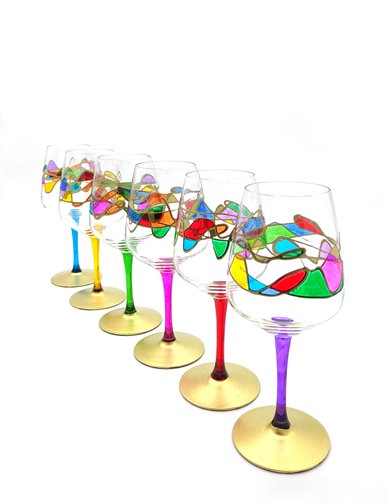 set 6 calici vino cl.50 Serie Rainbow waves multicolore