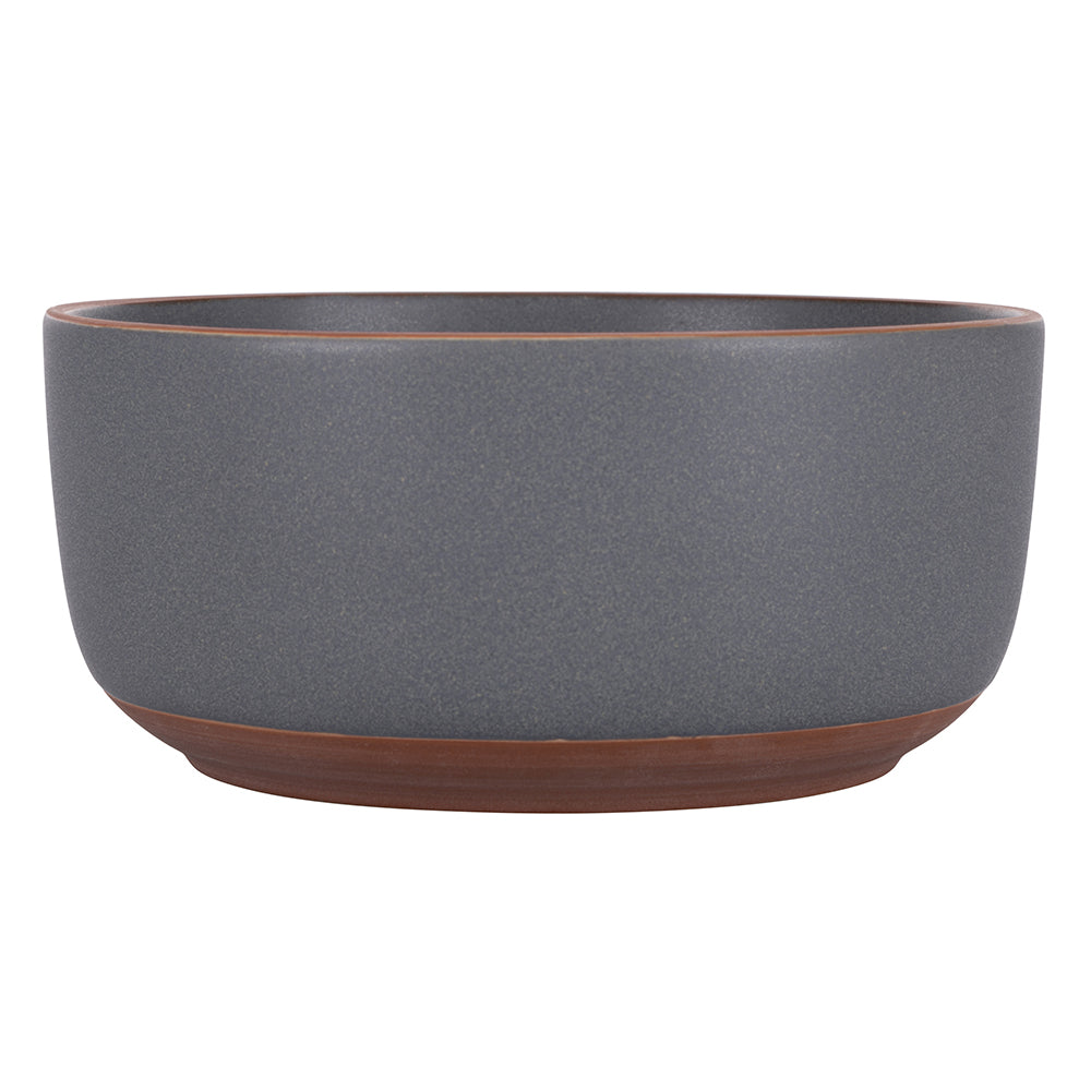 Piatto fondo in gres grigio con bordo effetto in terracotta  Serie Copenaghen