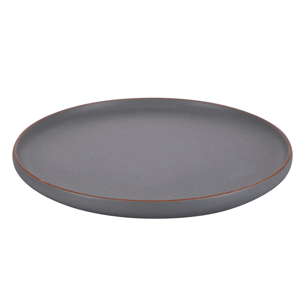 Piatto piano in gres grigio con bordo effetto in terracotta  Serie Copenaghen