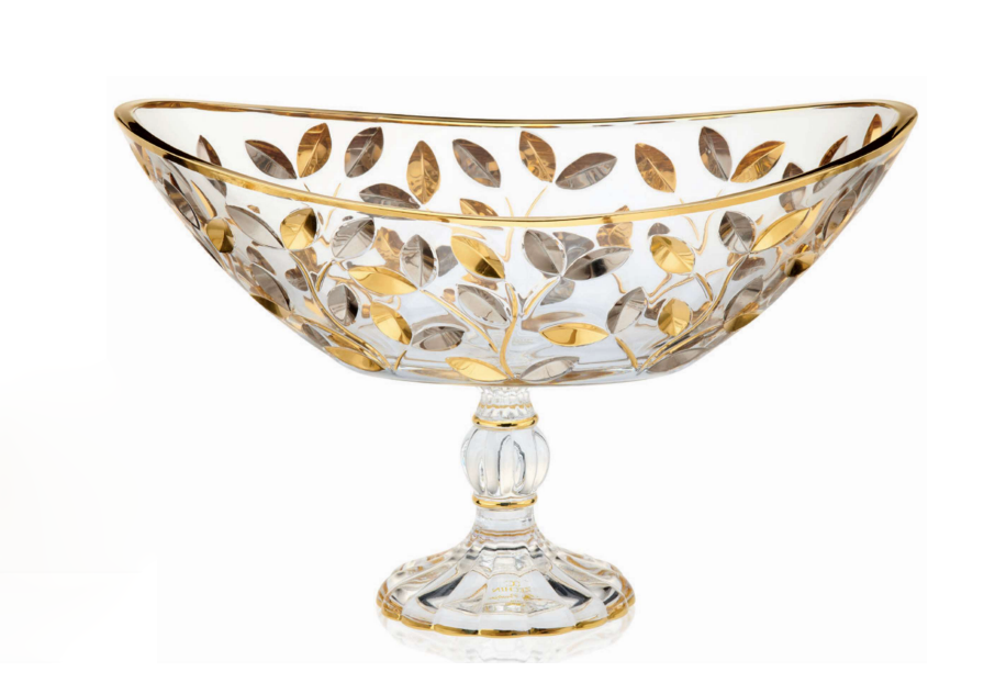 Coppa Ovale C/Piede Oro-Platino Laurus L 34x21,5 cm