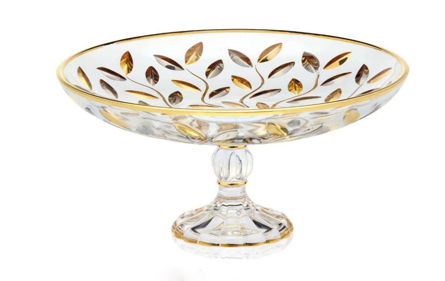 Centrotavola C/Piede Oro-Platino Laurus D 33 cm