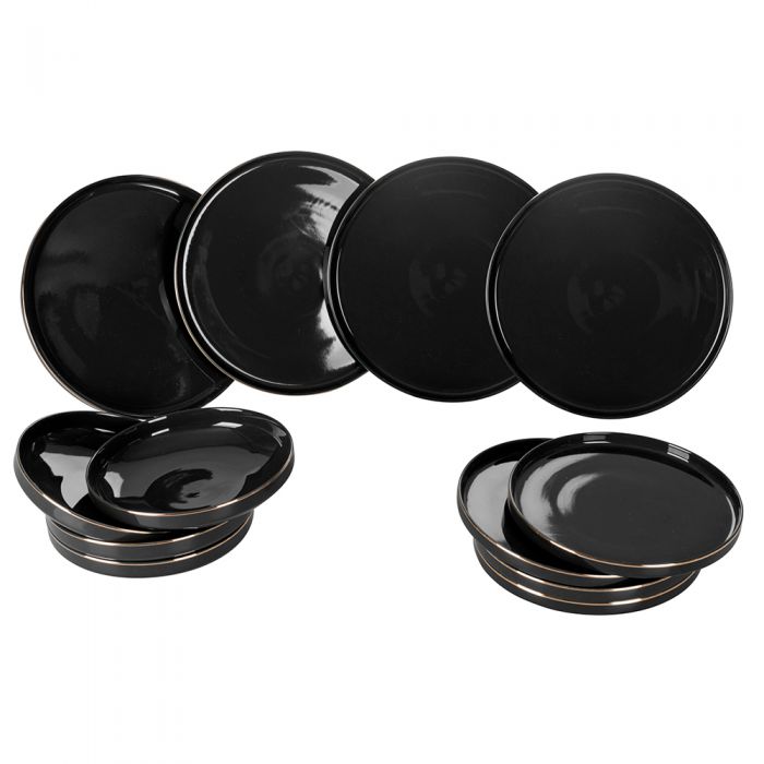 Servizio piatti 12 pezzi in porcellana Luxury Black