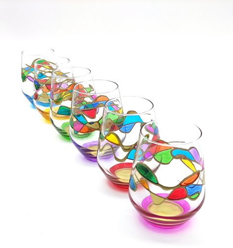 set 6 bicchieri acqua cl.40 multicolore Serie Rainbow wave
